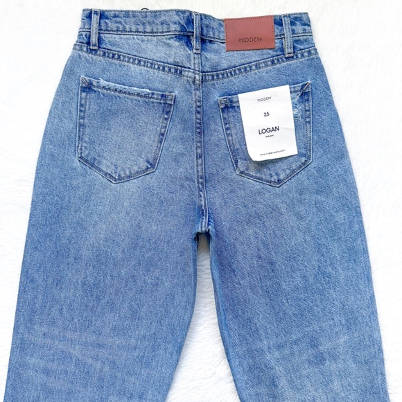 HIDDEN Dad Jean High Rise Wide Straight Leg Distressed 100% Cotton Jeans - Picture 6 of 12